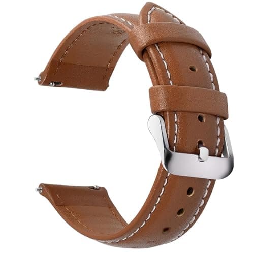 Image of Fullmosa Watch Strap, Genuine Leather Watch Straps with Stainless Metal Clasp, Quick Release Replacement Bands, 14mm 16mm 18mm 19mm 20mm 22mm 24mm, Brown