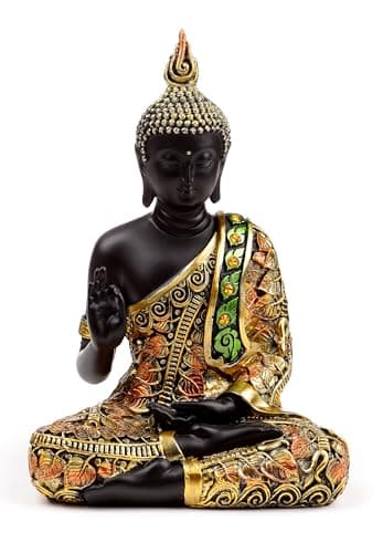 Image of Puckator Black & Orange Gold Thai Buddha Mediation - Cute Room Decor - Aesthetic Feng Shui Meditation Accessories - Garden Ornaments - Shelf Desk Decorations - Mindfulness Home Gifts - Statues