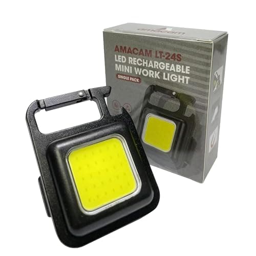 Image of Amacam Mini Keyring LED Torch – USB Rechargeable COB Work Light with Magnetic Base Bottle Opener 3 Brightness Modes & Strobe