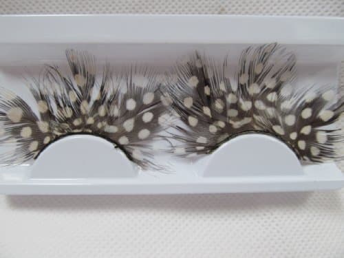 Image of #C-5: 1 pair of white spotted feather effect black dramatic false eye lashes for fancy dress, night out - by fat-catz
