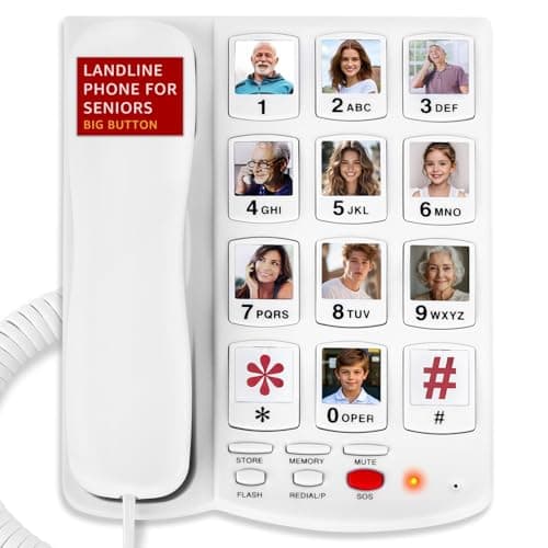 Image of Big Button Phone for Seniors, Uvital Senior Landline Phones for Elderly with 10 One-Touch Dialing Big Buttons, Corded Landline Telephone with SOS Emergency Button, Replaceable Photo, Adjustable Volume