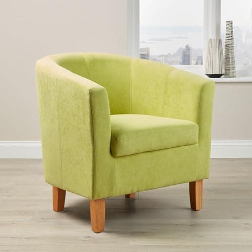 Image of Home Source Tub Accent Chair - Fabric Armchair with Wooden Legs - Upholstered Single Sofa for Home, Office, Living Room - Padded Foam Seat (Green)