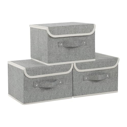 Image of ENUMAIL Storage Boxes, Cube Organizers with Flip-Top Lid and Handles, Fabric Bins for Organizing Home, Office and Closet, Grey, 3 Pack, 26x20x17cm