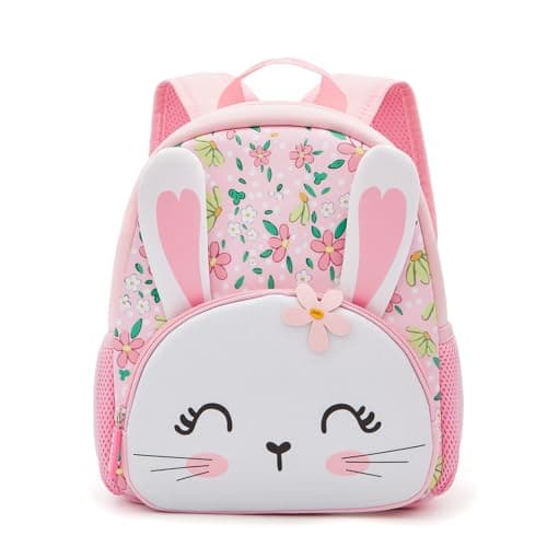 Image of KingCheer Toddler Backpack Nursery Rucksack for Boys & Girls Soft Neoprene Lightweight Mini Rucksack for Pre-School (Floral Rabbit)