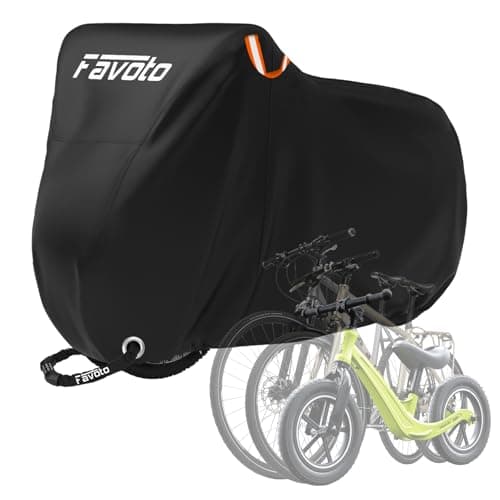 Image of Favoto Bike Cover for 3 Bikes - 210T Waterproof Outdoor Bicycle Storage, Black Cover with Lock Hole, 2 Windproof Buckles & Storage Bag, UV Protection for Mountain & Road Bikes (220×120×110cm)