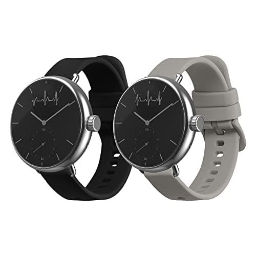 Image of kwmobile Straps Compatible with Withings ScanWatch 38mm / Steel HR 36mm / Move ECG Straps - 2x Replacement Silicone Watch Bands - Smartwatch or Fitness Tracker - Black/Grey