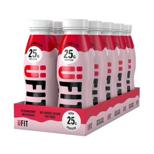 Image of UFIT 25g Protein Shake (10 x 330 ml) - Strawberry Flavour - High Protein - Fat Free - No Added Sugar - Ready to Drink - Gut Friendly - Packaging May Vary