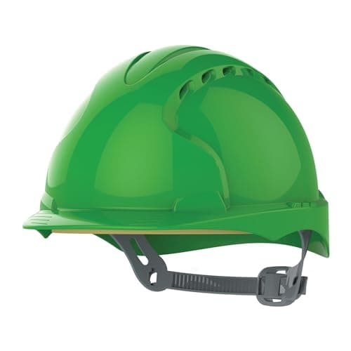 Image of JSP EVO3 Safety Helmet Hard Hat - Vented - Green - Slip Ratchet Adjustment - Comfortable Adjustable Fabric Harness - Lightweight - For Construction, Building, Civil Engineering & Industry - EN397