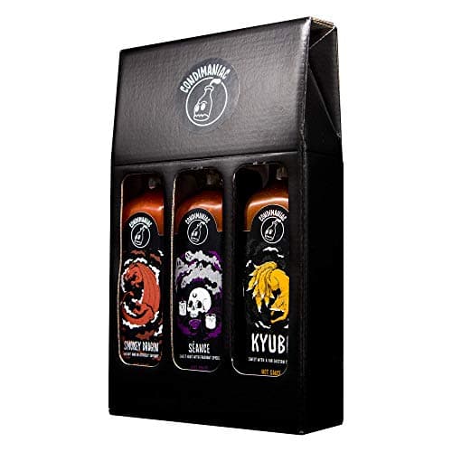 Image of Hot sauce gift set, Chipotle, Serrano, Ghost, Habanero & Komodo Dragon Peppers (3 x 220ml Chilli sauces - Range in heat)