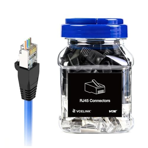 Image of VCE Cat6 Shielded RJ45 Pass Through Connectors with RJ45 Strain Relief Boots (Black) 50-Pack, Cat 6/Cat 5e End, Gold plated 3 Prong Ethernet Modular Plug for Solid or Stranded STP/FTP Network Cable