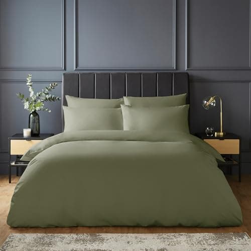 Image of Silentnight Pure Cotton Duvet Set - Luxurious Cool Soft Touch 200 Thread Count - Button Fastening - Breathable 100% Cotton Quilt Cover + Pillowcase Bed Set - Machine Washable, Sage Green, King