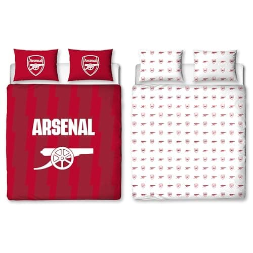 Image of CHARACTER WORLD Arsenal FC Official Double Duvet Cover Set, Geometric Design | Red Reversible 2 Sided Football Bedding Cover Official Merchandise Including Matching Pillow Cases