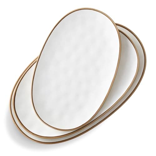 Image of CULIVORA Ceramic Oval Serving Platter with Brown Rim: 15.6/14.3/12.9 Inch Large Serving Dishes for Entertaining Party, Turkey, Steak, Ham, Microwave Dishwasher Safe