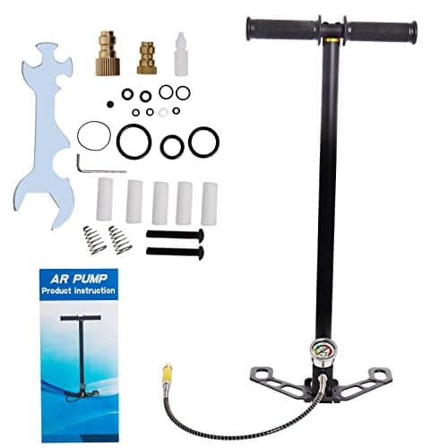 Image of PCP Stirrup Pump Airguns Rifle Filling Stirrup Pump, High Pressure Hand Pump 3 Stage 6000 PSI for Paintball, PCP Cylinder & Pistols, Scuba Diving, Stainless Steel by Poweka(Black)
