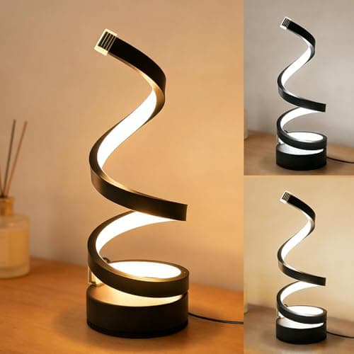 Image of Jonuin Spiral LED Table Lamp, 3 Color Temperatures Dimmable Bedside Lamps, USB Powered Desk Light, Black Spiral Stepless Dimmable Table Lamps for Bedroom Living Room Office