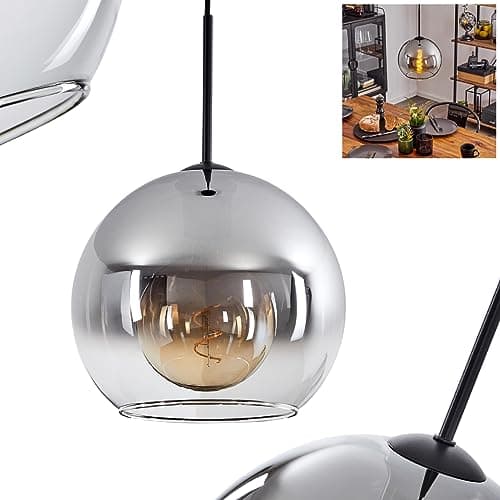Image of Koyoto Hanging Light, Hanging Light Made of Metal/Glass in Black/Smoke/Clear, 1-Flame lamp in Vintage/Retro Design with Glass lampshade (Ø 25 cm), Height max. 147 cm, 1 x E27, Without Bulb