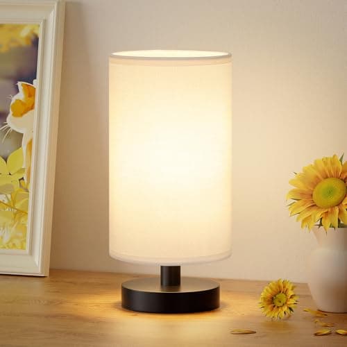 Image of Aooshine White Bed Lamp, Small Bedside Lamp with Linen Shade and Black Base(Bulb Included)