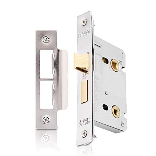 Image of XFORT® Polished Chrome Bathroom Lock 65mm for Internal Wooden Doors, Mortice Door Lock for Bathroom, Door Latch Mechanism and Thumbturn Locking Door Security, CE Approved and Fire Rated Protection.