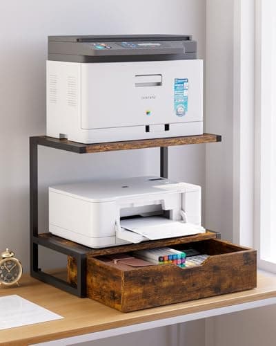 Image of IBUYKE 2 Tier Desktop Printer Stand,Printer Table with Storage Shelf,Multi-Purpose Desk Organizer for Folders,Books,for Fax Machine, Scanner,Home Office,Brown TLJ015H