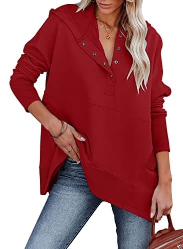 Image of Magritta Long Sleeve Tops Women Jumper Loose Fit Casual Pullover Sweat Shirts Oversized Hoodies Sweatshirts Fall Outfits Red, 12-14
