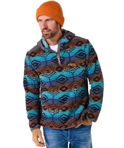 Image of Joe Browns Male Full Zip Aztec Print Fleece Hoodie, Regular, Blue, UK L