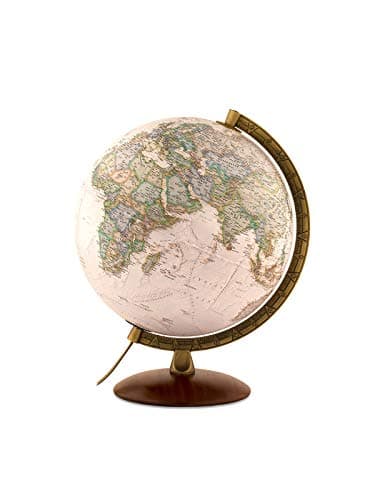 Image of Tecnodidattica – National Geographic Edge Executive Globe | Illuminated | Base in beechwood and metallic meridian |Political and physical map by National Geographic | Text in English | 30cm Diameter