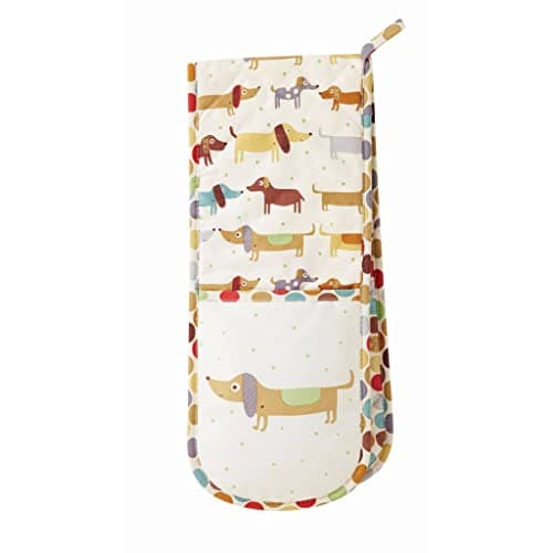 Image of Ulster Weavers Hot Dog Cotton Double Oven Gloves - With Fun, Retro Sausage Dog Hand Drawn Design - 100% Cotton, Double Oven Mitts - Cooking Gifts for Bakers & Chefs - Homeware & Kitchenware Range