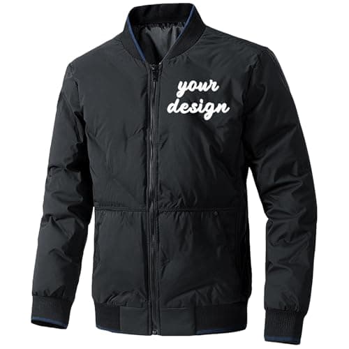 Image of Nicevhljac Men's Bomber Jackets Custom Logo Casual Winter Windbreaker Jackets Fall Padded Full Zip Personalized Windproof Coats