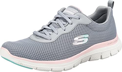 Image of Skechers Women's Flex Appeal 4.0 Brilliant View Sneaker, Gray Mesh Light Pink Trim, 5 UK