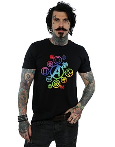 Image of Marvel Men's Avengers Infinity War Rainbow Icons T-Shirt Black X-Large