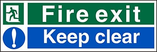 Image of Seco Fire Exit - Man Running Left, Fire Exit, Exclamation Mark, Keep Clear Sign, 30mm x 100mm - Self Adhesive Vinyl