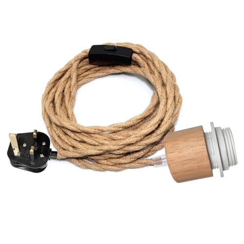 Image of LQUNFYL Hemp Rope Plug in Pendant Lighting with 5M Cable, E27 Lamp Holder with On/Off Switch, Plug in Ceiling Light, Hemp Rope Light Fitting, Vintage Industrial Hanging Light Cord for DIY Lampshade