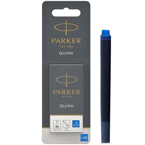 Image of Parker Fountain Pen Ink Refill Cartridges | Long | Washable Blue QUINK Ink | 10 Count (Blister)