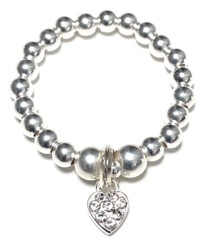 Image of Sterling Silver 925 Beaded Stretch Mini Crystal CZ Heart Charm Ring