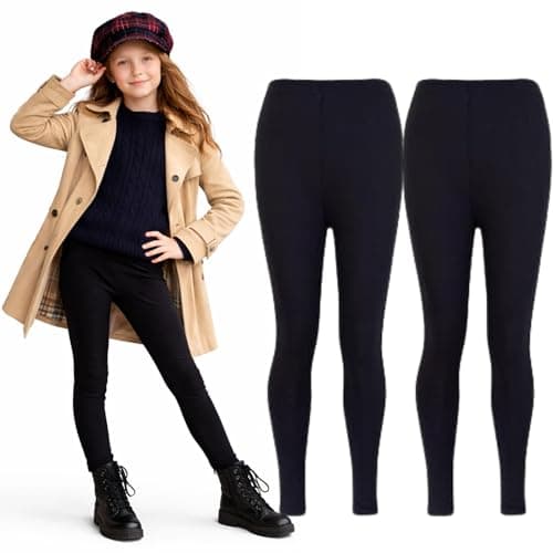 Image of Panzy® 2 Pack Girls Kids Children Plain Stretchy 95% Cotton Leggings Ages 7 to 13 (11/12 yrs, Black)