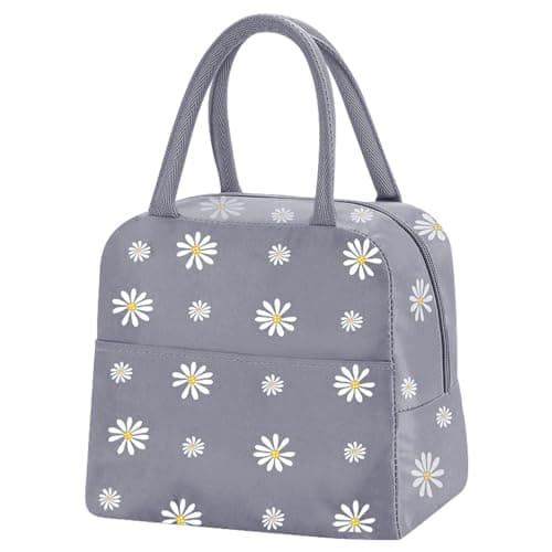 Image of TIECHI Small Insulated Lunch Bags for Women Work School Kids Students Sandwich Food Packed Lunch Bag Tote Cool Bag Reusable Foil Fabric Picnic Lunch Box Organizer (Gray Blue)