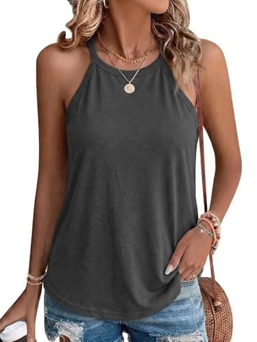 Image of Cicy Bell Women's Sleeveless Tank Tops Sexy Crew Neck Halterneck Basic Summer Tops, darkgray, M