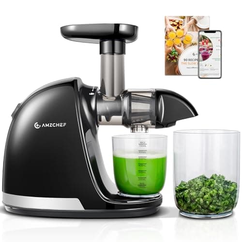Image of AMZCHEF Juicer Machines - Cold Press Juicer - Slow Masticating for Whole Fruits and Vegetables - No BPA Juice Extractor with 2 Cups and Brush - Delicate Chew No Need to Filter - Classic Black