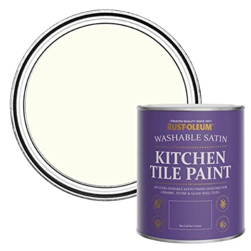 Image of Rust-Oleum White water resistant Kitchen Tile Paint in Satin Finish - Antique White 750ml