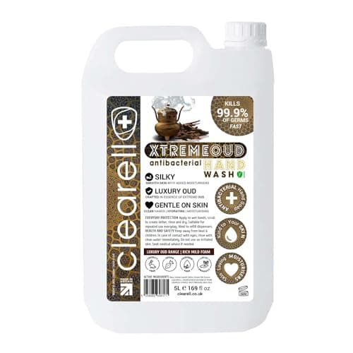 Image of Clearell XTREME OUD 5L Hand Soap Liquid Wash 5 Litres Refill, Antibacterial Fragranced Hydrating Skin & Body Wash Gel for Soft and Sensitive Skin Care - 100% Vegan & Cruelty Free
