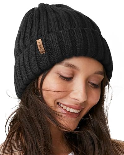 Image of FURTALK Womens Slouchy Winter Knit Beanie Hats Chunky Hat Bobble Hat Ski Cap Black