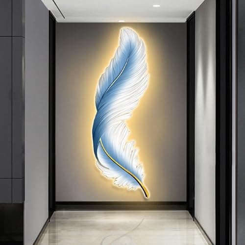 Image of OEPCHEFACX 3D Wall Art with LED, Large Lighted home decor, Crystal Porcelain Image,Modern Luxury Wall Hanging Decor for Living Room Decor,Bedroom, Corridor(Style D,150 * 54cm/59.1 * 21.3in)
