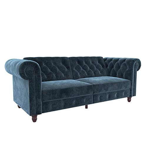 Image of DHP Furniture Felix Chesterfield Sofa Bed Velvet Blue,224 x 85 x 81cm (W x D x H)