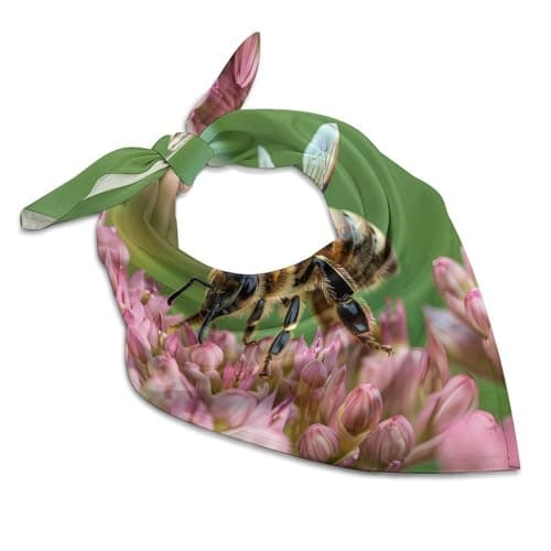 Image of Honey Bee on Flower Silk Neck Scarf Printed Scarves Head Fashion Hair Bandana For Bag 25"x25"