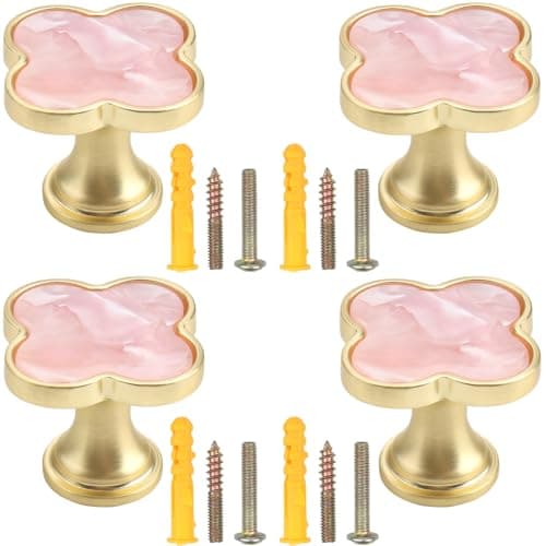 Image of LHNNDM 4Pcs 33mm Drawer Knob Set Zinc Alloy Cabinet Knobs ，High Grade Light Luxury Handle Wardrobe Cabinet Drawer Handle Single Hole Handle Home Decor (Pink)