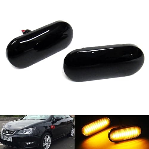 Image of RZG 2x Black Smoked Lens Side Indicator Amber LED Marker Repeater Light For Alhambra Altea Arosa Exeo Ibiza Leon Toledo Mii Citigo