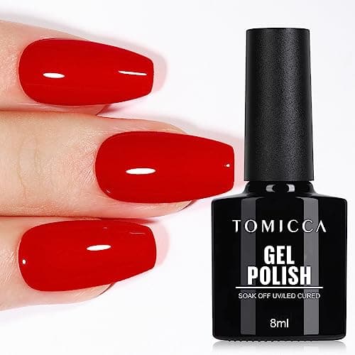 Image of TOMICCA Gel Nail Polish- Red Color Gel Nail Polish Soak Off Nail Lamp Nail Art Manicure Salon DIY at Home, 8ml