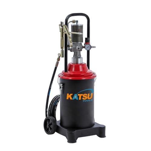 Image of KATSU Tools Pneumatic Grease Pump 12 Litre Portable Air Operated Grease Lubricator with 12ft Hose and Grease Gun, 450 Bar Max Pump Pressure, for Car Truck Machinery