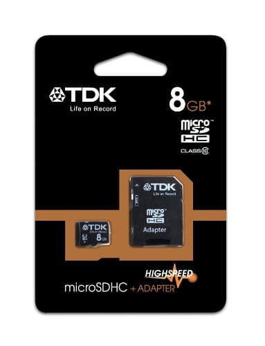 Image of TDK 8GB Class 10 Micro SDHC Memory Card with Adapter