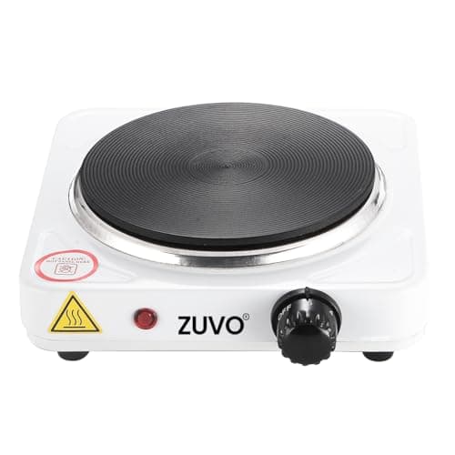 Image of Zuvo 1500W Single Hot Plate – Portable Electric Hob with Adjustable Thermostat | Cast Iron Heating Ring | Single Electric Hob for Camping, Student, Caravan & Home (White)